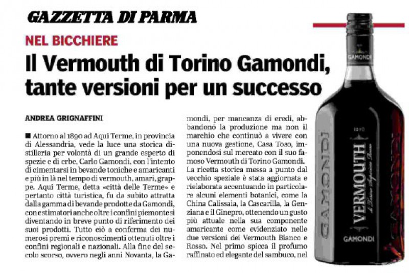 Il Vermouth Gamondi sulla gazzetta di Parma
